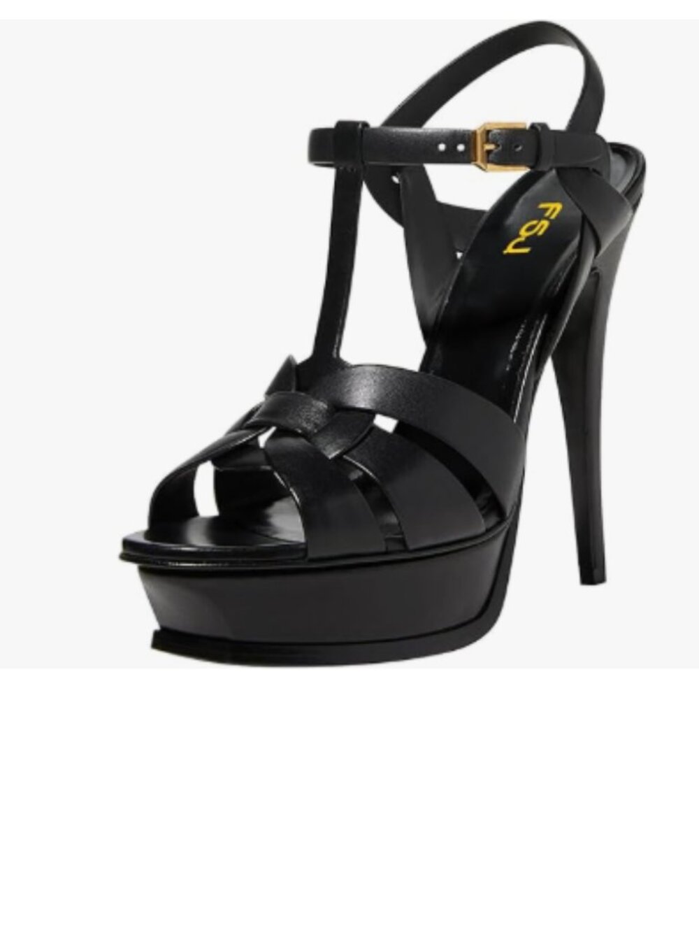 FSJ Black T-Strap Platform Peep Toe Ankle Strap Stiletto Heels Strappy Sandals
